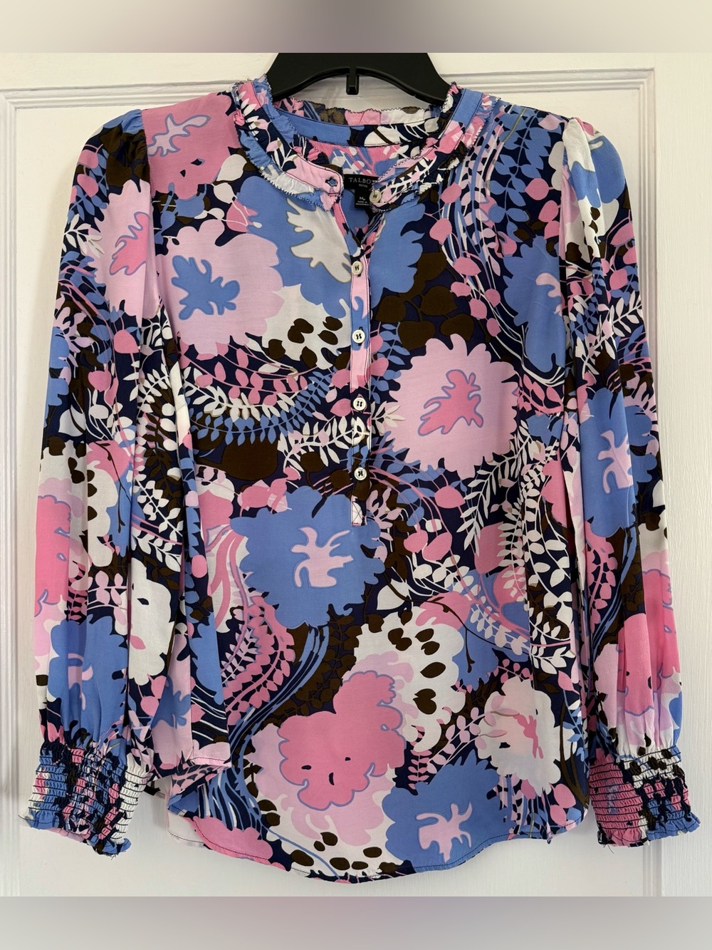 Talbots Women's Smocked Cuff Button Blouse - Picture 3 of 7